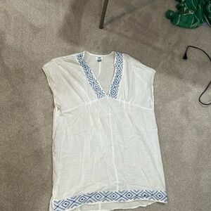Old Navy White Swimsuit Coverup with Blue Stitching